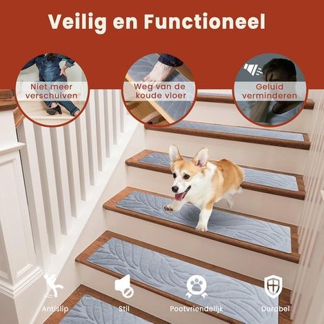 Alfombrilla antideslizante para escaleras，15 piezas，55 × 19 cm，Alfombrilla para escaleras de interior，Recortable y reutilizable，Gris claro (1/4)