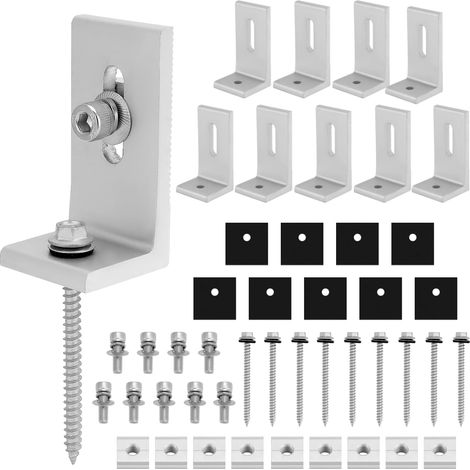 10 Pièces cornières de connexion d'angle 90° en aluminium pour montage de panneaux solaires, support PV d'angle de montage en L pour toit plat, avec vis (1/5)