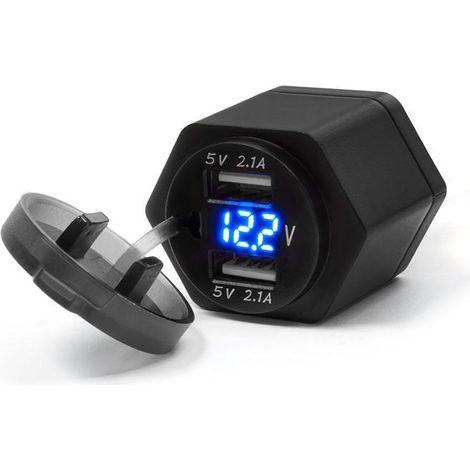 Biketec Motorradsteckdose MUS42 DIN ISO 4165 BMW Triumph USB Voltmeter – Lenkermontage