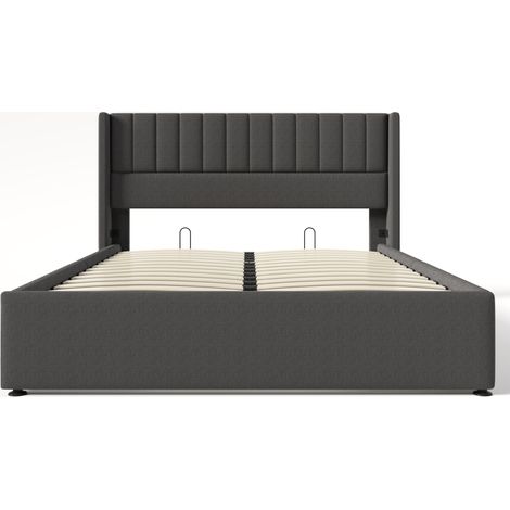 Cama canapé hidráulica tapizada gris 180 x 200 cm con somier de láminas (1/5)