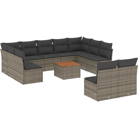 vidaXL Set Divani da Giardino 12 pz con Cuscini Grigio in Polyrattan (1/5)