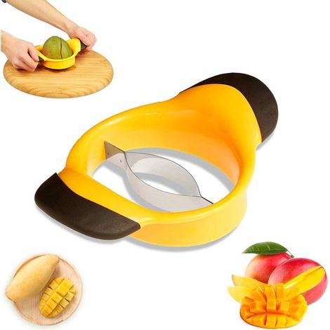 Affettatrice per mango, affettatrice per frutta, plastica, acciaio inossidabile, facile da impugnare, lavabile in lavastoviglie, pelapatate per mango, divisore per mango, taglia mango, affettatrice pe (1/5)