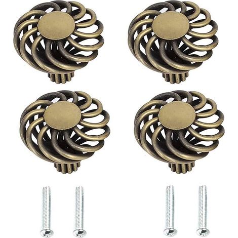 Set aus 4 antiken Bronze-Möbelgriffen im Vintage-Stil, hohl, mit Schrauben, für Schubladen, Türen und Schränke