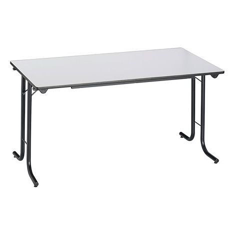 Table rectangulaire pliante plateau gris clair L 140 x P 70 cm - Classique - piétement noir - Maxiburo (1/2)