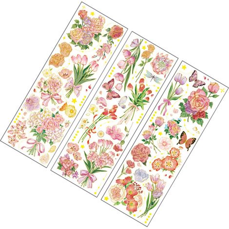 Autocollants dorés Infeel.Me : Collection Quatre Saisons Messenger, motif floral rétro, matériel de journalisation à faire soi-même (4 modèles) (1/5)