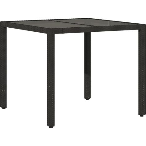 Table de jardin dessus en verre Noir 90x90x75 Résine tressée (1/5)