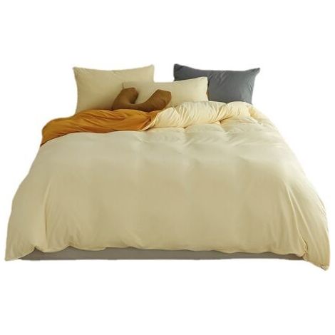 royaluxe -Housse de couette 220x240 parure de lit double en microfibre crème et jaune avec fermeture éclair, parure housse de couette adulte réversible avec 2 taies d'oreiller 48x74 cm + drap housse 2 (1/5)