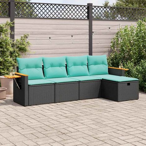 vidaXL 5 Piece Garden Sofa Set with Cushions Black Poly Rattan (1/5)