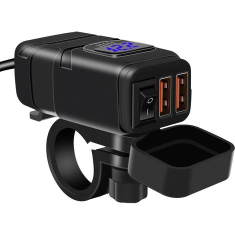 Chargeur de voiture USB, 6-30V, 12V, IP65, LED, couleur bleue, résistant à l'eau, pour charger des appareils dans les véhicules.-AquaForge (1/5)