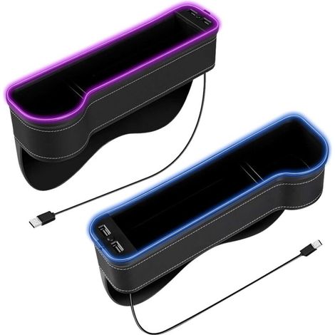 Ablagebox für die Mittelkonsole (2-teilig), Autositz-Organizer mit Getränkehalter, USB-Anschluss und LED-Beleuchtung, Leder-Organizer für den Beifahrersitz