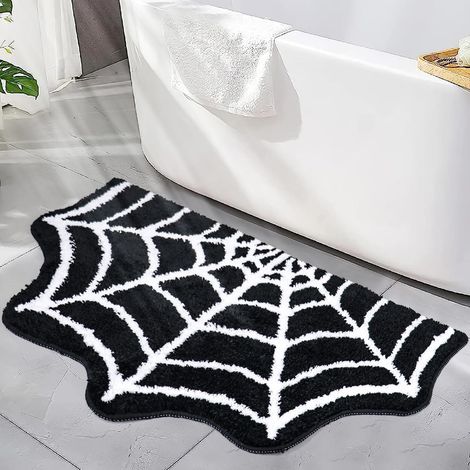 Tapis de bain motif toile d'araignée (31 x 20 po) – Tapis antidérapant pour Halloween, lavable en machine, style gothique (pour entrée, chambre ou salon – Noir) (1/5)