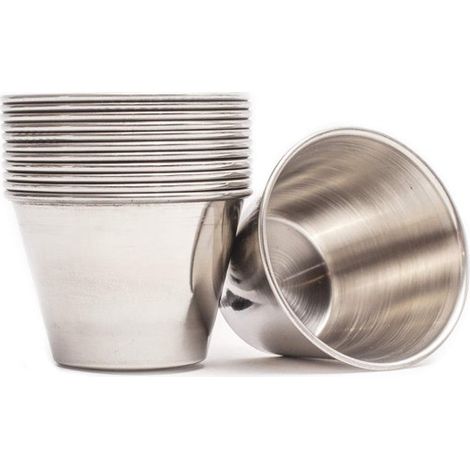 Set di 12 ciotoline monoporzione in acciaio inox, mortaio in metallo, multifunzionale, per salse calde e fredde di vario tipo (12 pezzi, 70 ml). (1/4)