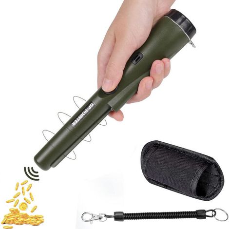 Détecteur de métaux, étanche IP66, balayage à 360°, détecteur de métaux portable, adapté à la chasse au trésor en plein air, vert armée. (1/5)