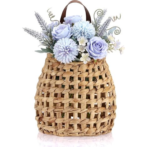 Pot de fleurs suspendu naturel tissé avec poignée, pot de fleurs suspendu, panier mural en jacinthe d'eau pour la maison, le balcon, le jardin, la ferme comme décoration (1/5)
