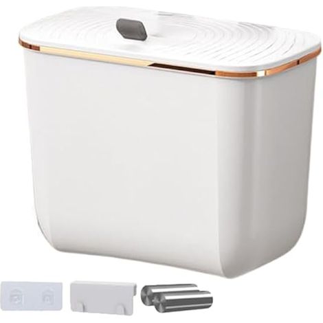 Hanging Trash Can with Lid, Wall Mounted Waste Bin, Compact and Ready to Use, 7L White/Green for Kitchen Countertop, RV, Bathroom or Camping (1/5)