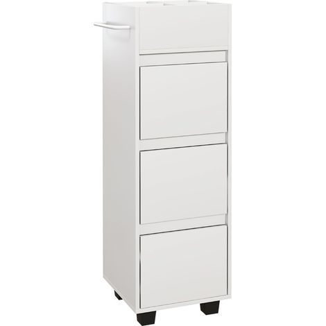 Meuble salle de bain 4 casiers, 3 tiroirs, porte-serviettes, 35x30x90 cm, blanc (1/5)
