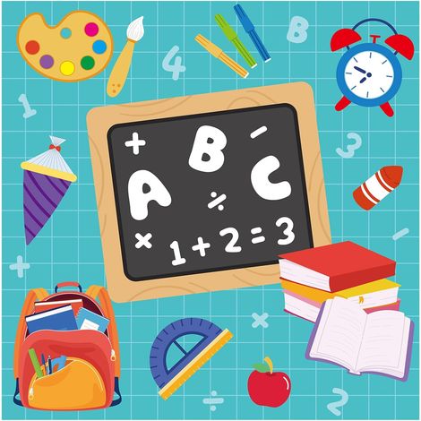Lot de 100 serviettes de rentrée scolaire 33 x 33 cm – Décoration de rentrée scolaire 2026 avec motif ABC, tableau, sac à dos et sac d'école – Décoration de table pour la rentrée des classes (1/5)