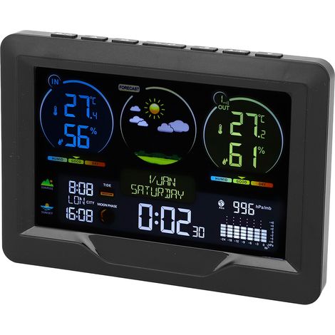 Thermomètre sans fil intérieur extérieur numérique hygromètre température avec horloge calendrier perpétuel prévisions météo (1/5)
