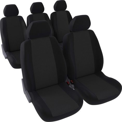 Jeu complet de housses de sièges - Universelles - Voiture/Auto - Arrière 3 sièges séparés - Tissu noir / jacquard noir (1/5)