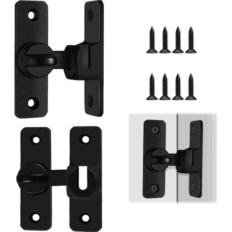 2 Pack Black Aluminum Alloy Door Latch Universal Sliding Latch 90/180 Degree for Bathroom Bedroom Closet Shed Garden with Mounting Screws (1/5)