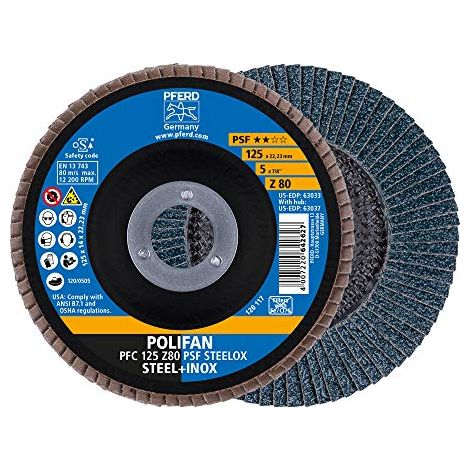PFERD TOOLS 67768125 Z Psf Steelox Disco con falde Diametro 125 mm Ø foro 22.23 mm Dimensione dei grani 80 10 pz. (1/4)