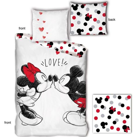 Parure de lit réversible Disney Mickey et Minnie qui s'embrassent - -Love - - 140 cm x 200 cm
