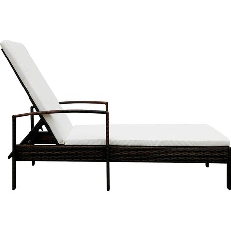 Lettino Prendisole  Sdraio con Cuscino in Polyrattan Marrone (1/5)