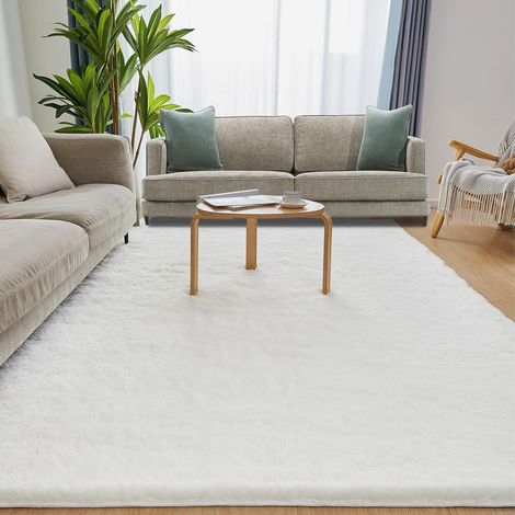 Tapis Salon Tapis Chambre 120X170cm Moelleux à Poils Longs Crème (1/5)
