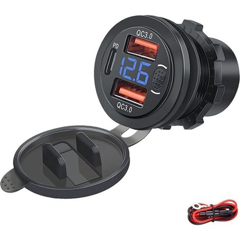 Prise USB 12V 66W PD et QC3.0 Étanche, Multi-Port, Sécurité et Smart, Compatible 12-24V Véhicule, Bateau, Camion, Caravane (1/5)