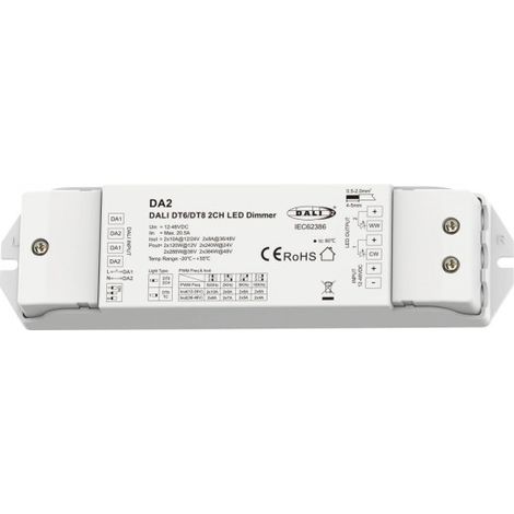 Dimmer DALI 2 Canali, 2X10A@12V/24V, 2X8A@36V/48V, Dimmerabile Con Pulsante NO, Push Dim, DALI-2, PWM, DT6 DT8 per Strisce LED Monocolore CCT