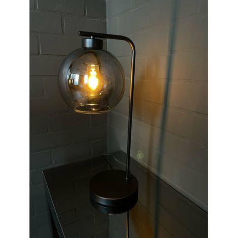 Lampe de table moderne en métal noir et boule en verre fumé Ø 20 x H 50 cm E27 - PANGIVO (1/2)