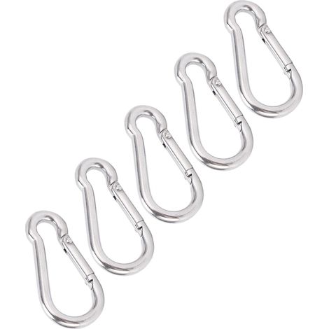 Lot de 5 mousquetons 60 mm en acier inoxydable robuste, crochet à ressort pour camping et randonnée (1/5)