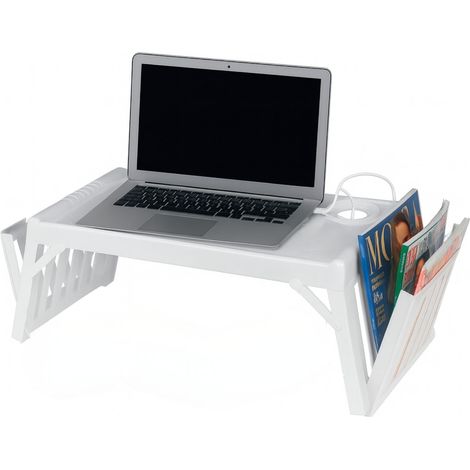 Vassoio per colazione a letto da 53x32 cm - Tavolino Richiudibile con porta riviste e porta bicchiere - Bianco (1/5)