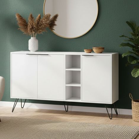 Dmora - Kommode Dpenz, Wohnzimmerbuffet, Wohnzimmer-Sideboard, Moderne Küchen-Speisekammer, 142x36h83 cm, Weiß (1/5)