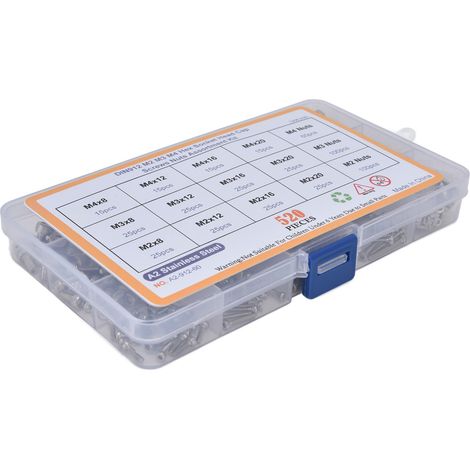 Vis 520 pièces écrous boulons tête hexagonale 304 inox kit assortiment M2 M3 M4 coffret rangement (1/5)