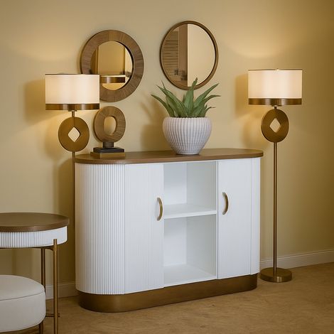 Dmora - Kommode Bianze, Wohnzimmerbuffet, Wohnzimmer-Sideboard, Moderne Küchen-Speisekammer, 121x41 h90 cm, Weiß und Braun (1/5)
