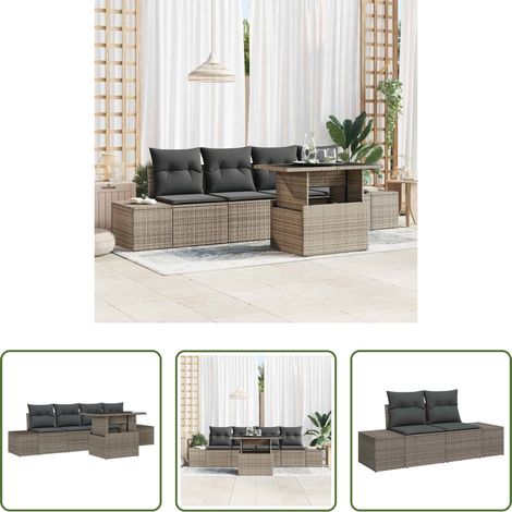 Poly-Rattan - Sofa Set mit Kissen 5 pcs Grau Poly-Rattan (1/5)