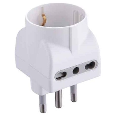 ADATTATORE TRIPLO SCHUKO/BIVALENTE 2P+T - Presa 10/16A 2P+T - Colore Nero - ELECTRALINE