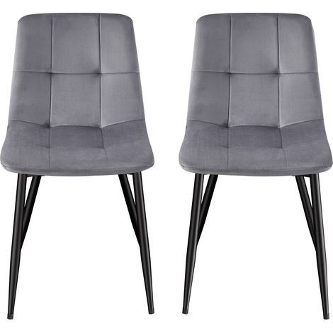 Vasagle – Lot de 2 chaises rembourrées en velours gris – Pieds réglables pour tous types de sols – Dossier ergonomique pour confort optimal (1/5)