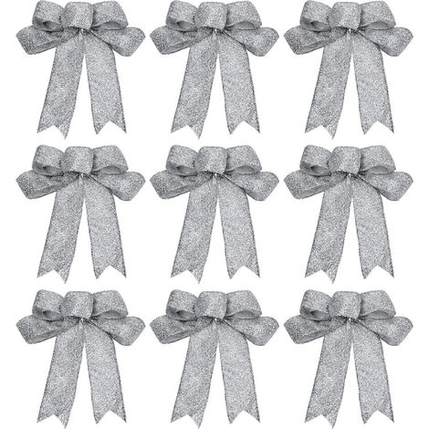 Nœud Papillon Noël - Ruban Brillant 23 cm - Décoration Arbre Noël Guirlande Fenêtre Bouteille - Lot de 9 (1/5)