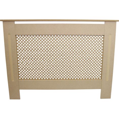 Monster Shop – Cache radiateur en MDF naturel personnalisable 111,5cm x 82cm x 18,8cm – Motif grillagé élégant – Protection enfants et animaux