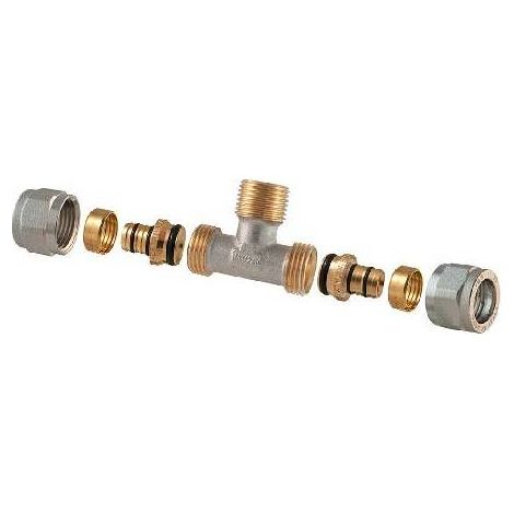 RACCORD EN T MÂLE À COMPRESSION POUR MULTICOUCHE 2 PIÈCES ASSEMBLÉ Dimensions : 1/2-16 x 1/2 x 1/2-16