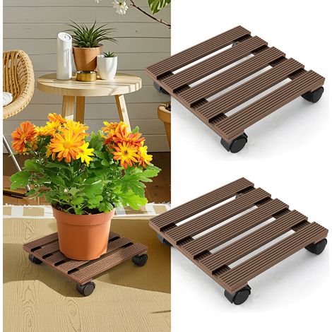 TolleTour 2X WPC Pflanzenroller 30cm, Blumenroller Tragkraft 80 KG, Rolluntersetzer mit Rollen, Kübelroller für Pflanzen, Blumentopf(Eckig, Braun)