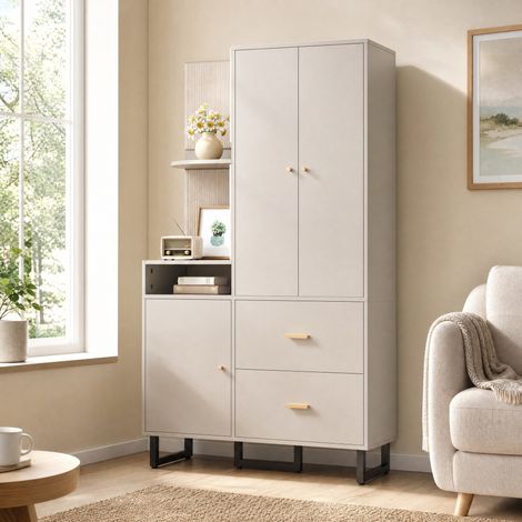 Mobile ingresso portascarpe 110 x 38 x 186 cm in MDF grigio beige DESVIAE (1/5)
