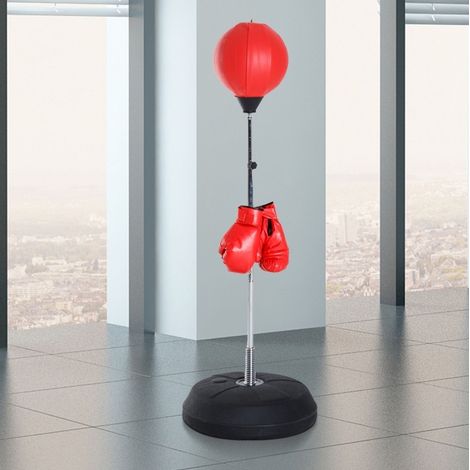 Punching-ball sur pied réglable en hauteur 126-144 cm avec gants, pompe et base, rouge DESVIAE (1/5)