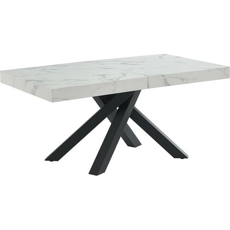 Tavolo da pranzo allungabile da 6 a 10 coperti in MDF e Metallo Effetto marmo Bianco e Nero - CATONAV (1/5)