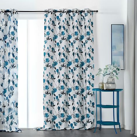 Rideau Motif Fleur Magnolia - 135x250cm - Bleu (1/5)