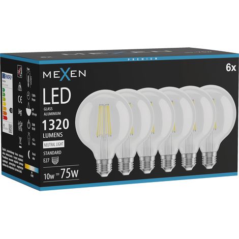 Mexen Vintis 6x Ampoule filament LED E27, G95, 10W, Neutre - 4000K, 1320 lm, clair - L157-E27-1040-00x06 (1/5)