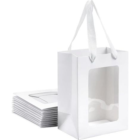 Kraftpapiertüten 10 Stück weiße Papiertüten mit Henkel und Sichtfenster Geschenkverpackungstüten 25 x 18 x 13 cm Geschenktüten für (1/5)