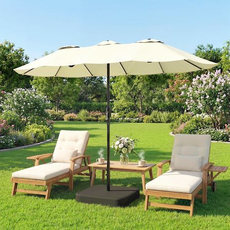 Sombrilla de jardín exterior, rectangular de doble cara con base y sacos de arena, protección UV 50+, 295 x 148 cm, beige.